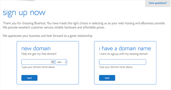 Select a new domain name