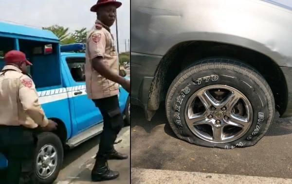 FRSC officials allegedly puncture tyre of a car driven by a lady rushing a pregnant woman in labour to the hospital (video) 2