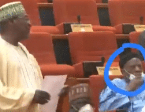 Moment a Nigerian Senator removed his face mask to sneeze during plenary (video) 1