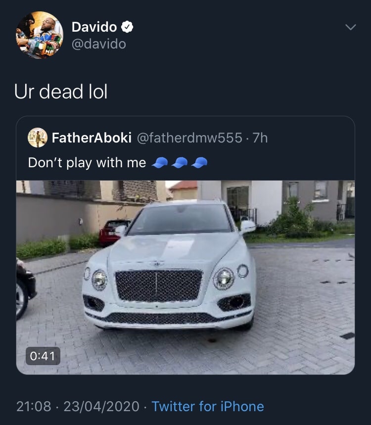 You’re dead! -Davido reacts as Father DMW cruises with his pricey Bentley (Video)
