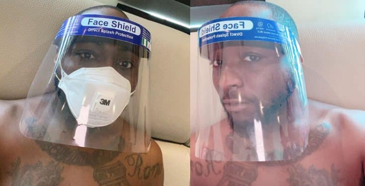 “No be me and you” – Davido says as he shows off his face mask and face shield