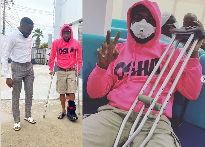 Davido fractures his leg, now using crutches  (photos)