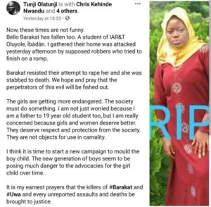 Another Female Student Killed For Refusing To Be Raped In Ibadan 1