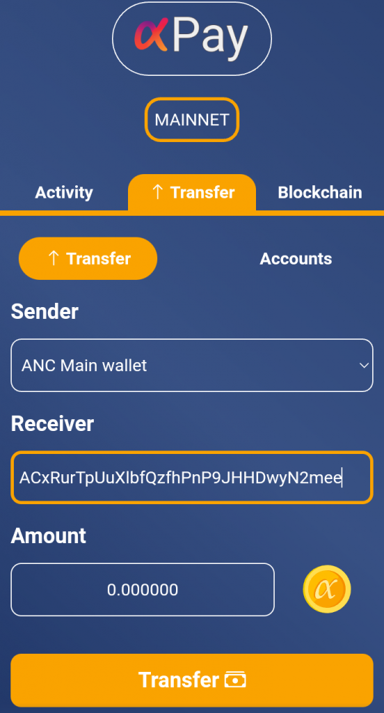 How to Transfer Alpha Network Coin (ANC) to Others?